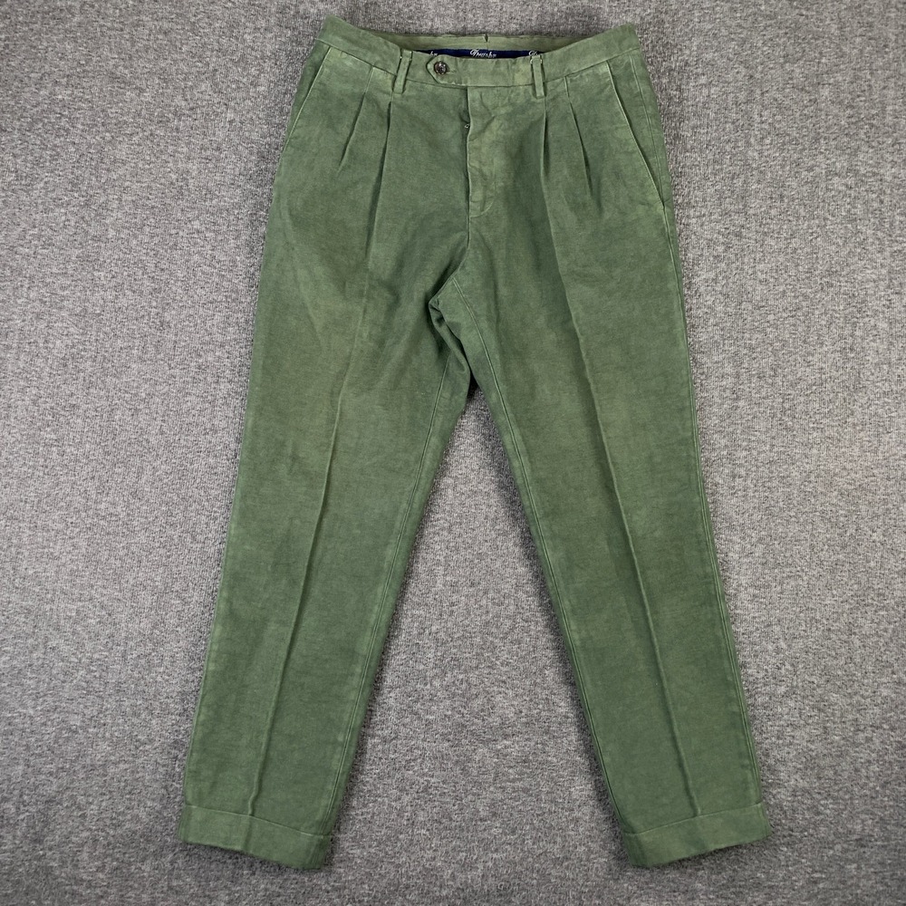 Drumohr Pleated Trousers Men 30x27 Green Pant Suede Old Money Luxury Italy Made